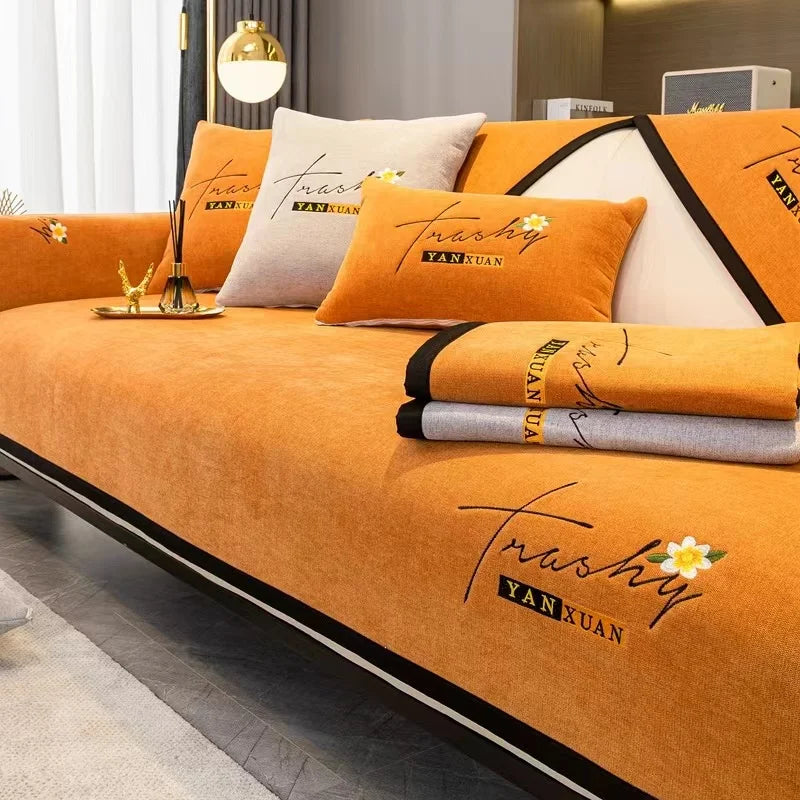 Housse de canapé, gros plan sur le tissu