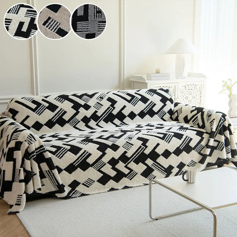 Serviette de canapé carrée bicolore, gros plan sur le tissu