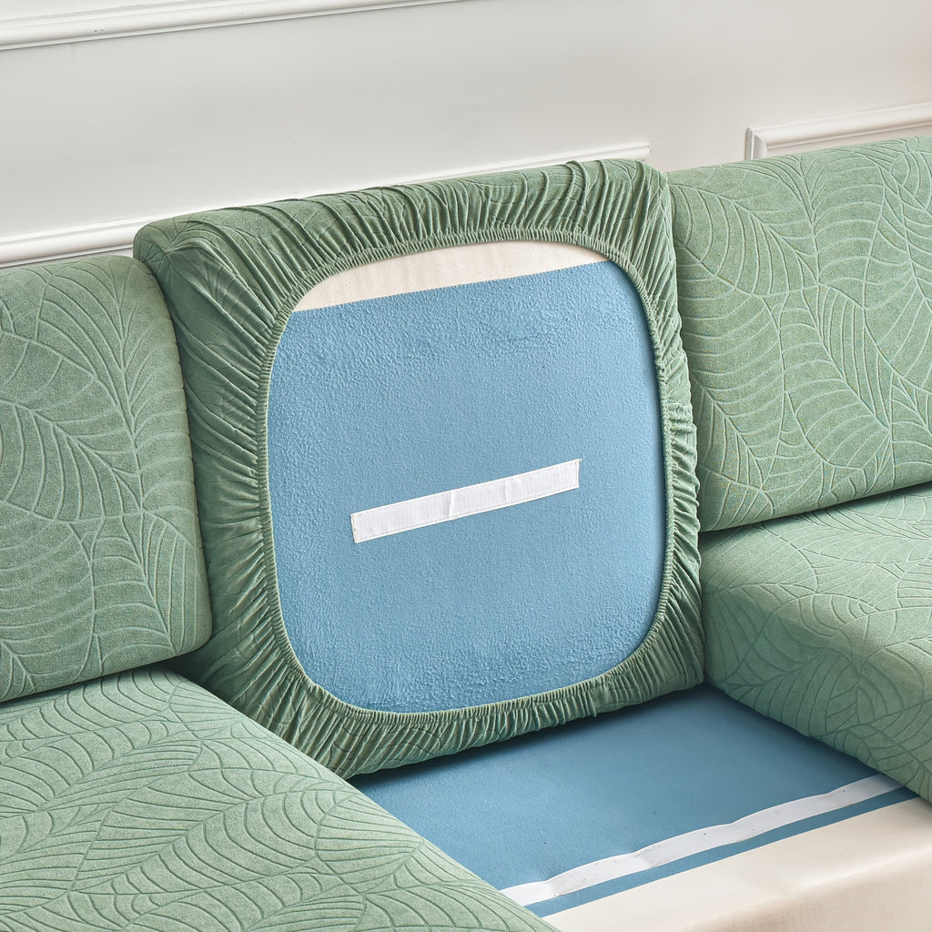 Housse de canapé extensible en polaire jacquard à motif feuillage à housses, vue de dos
