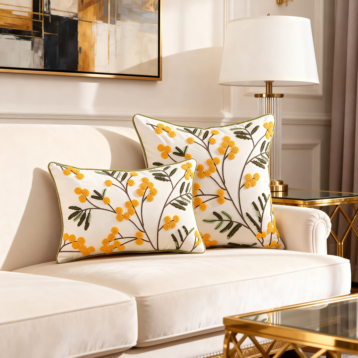 Housse de coussin en polyester à motif fleuri à fermeture éclair