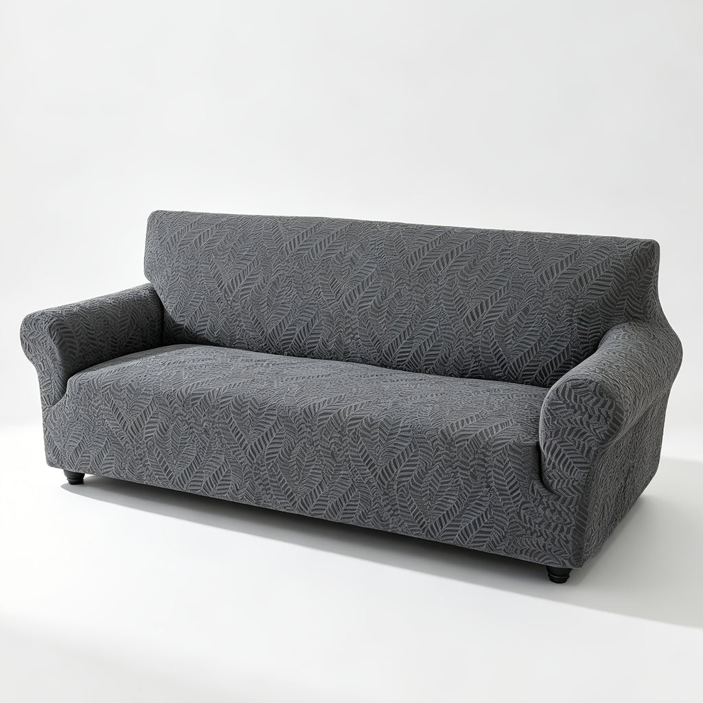 Housse de canapé extensible en polaire jacquard à motif feuillage anti-griffes, tissu de 180 à 200 g/m²