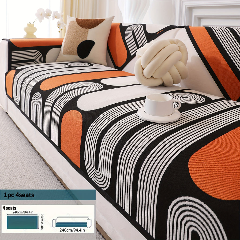 Housse de coussin en chenille jacquard à motif géométrique antidérapante, gros plan sur le tissu