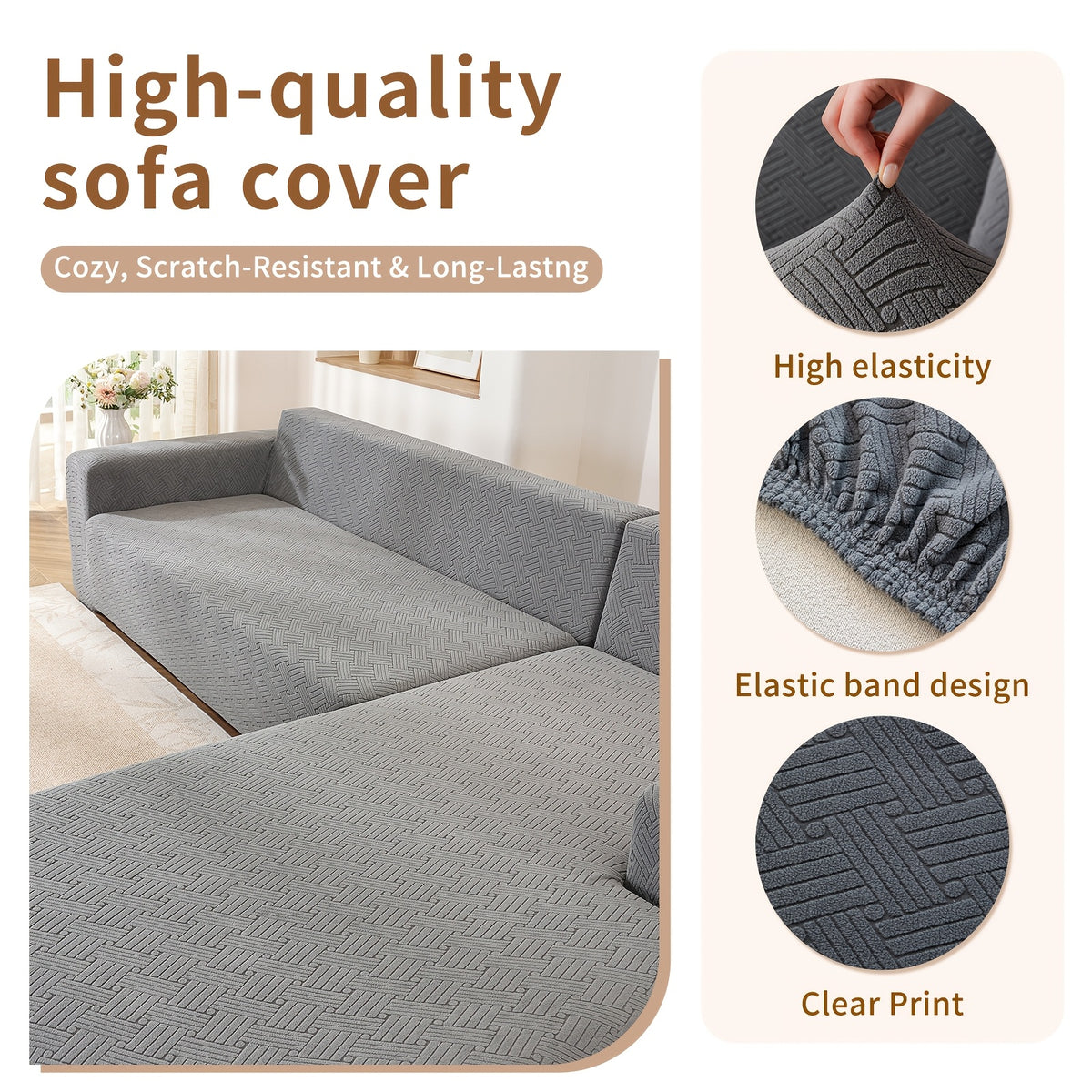 Housse de canapé extensible en polaire jacquard d'esprit bohème, gros plan sur le tissu