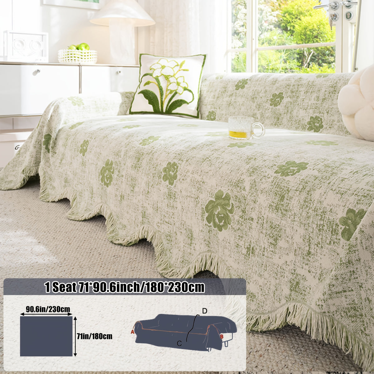 Housse de canapé épaisse en chenille jacquard à volants, gros plan sur le tissu