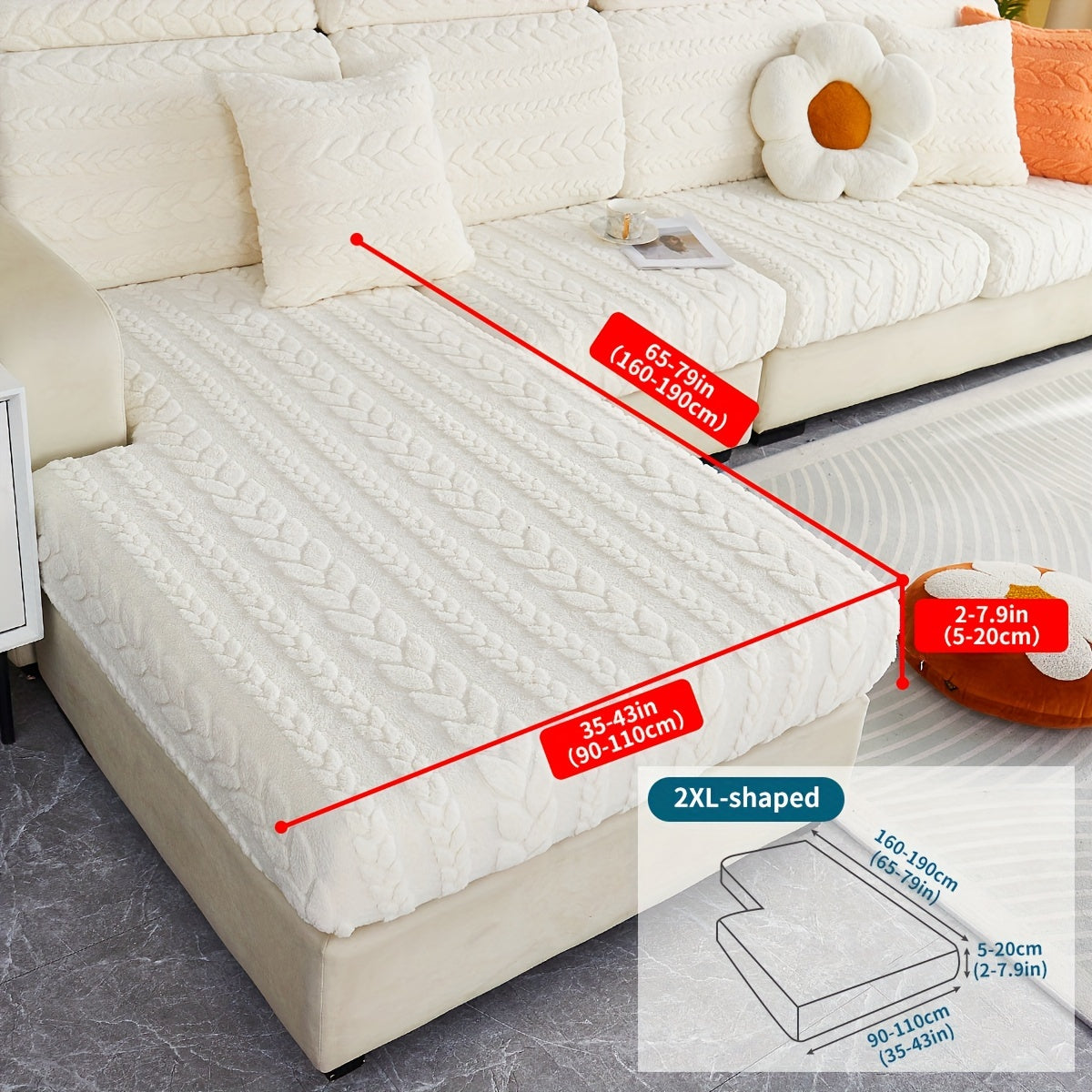 Housse de canapé épaisse extensible en velours jacquard antidérapante, gros plan sur le tissu