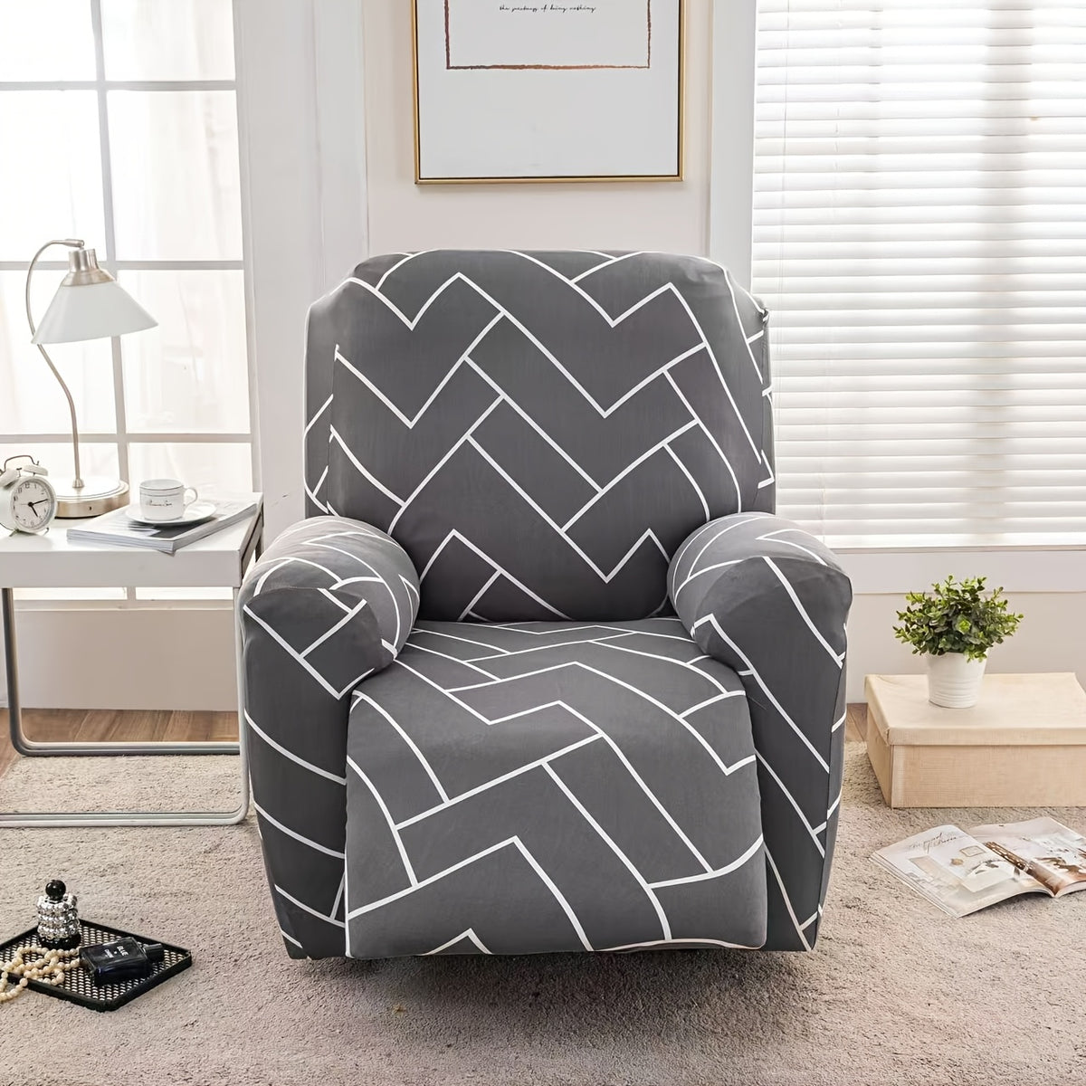Protection de canapé extensible en jacquard avec poche de rangement, vue de dos