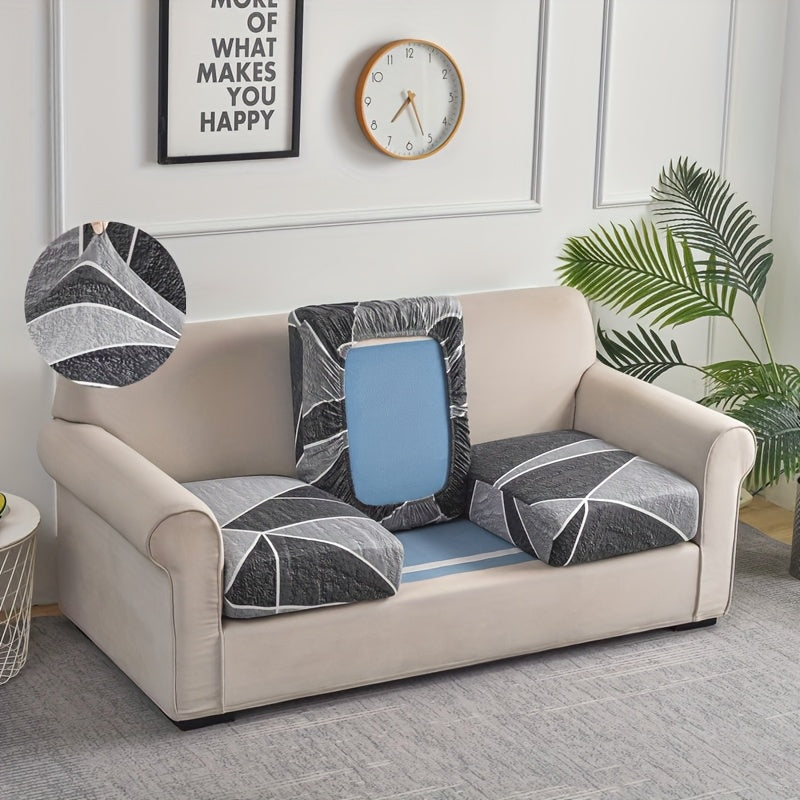 Housse de canapé extensible en fibre de lait à motif géométrique pour canapé, vue de dos