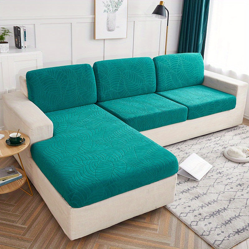 Housse de coussin extensible en velours jacquard, détail de la finition