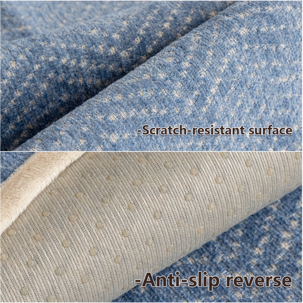Housse de coussin en chenille à rayures antidérapante, détail de l'ourlet