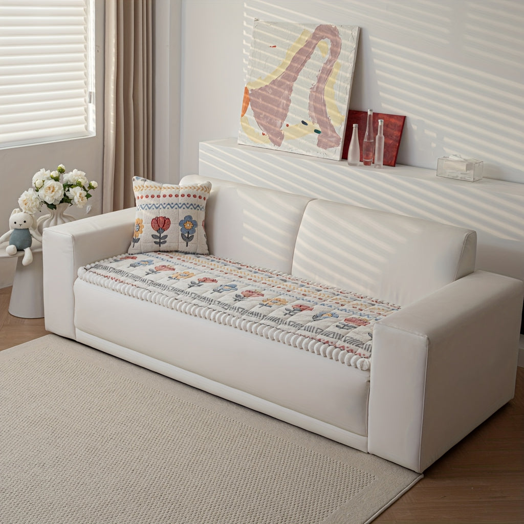 Housse de coussin en peluche à motif fleuri antidérapante, housse posée