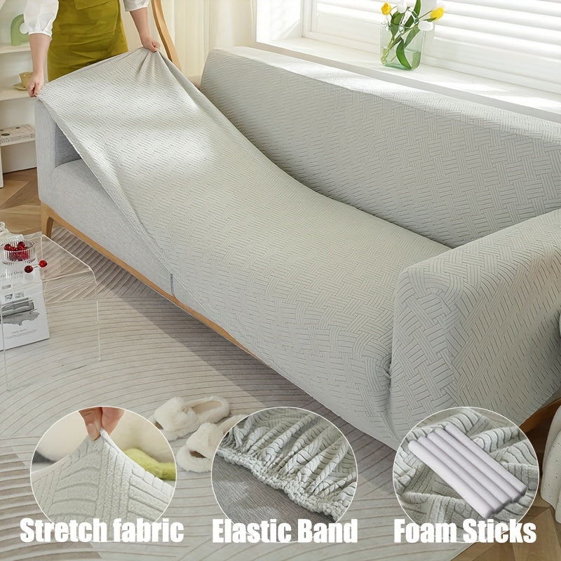 Housse de canapé épaisse extensible en polaire jacquard antidérapante, housse posée