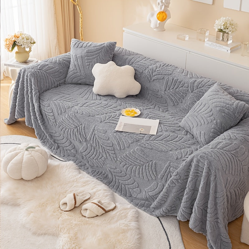 Housse de canapé en peluche à motif feuillage antidérapante, mise en situation