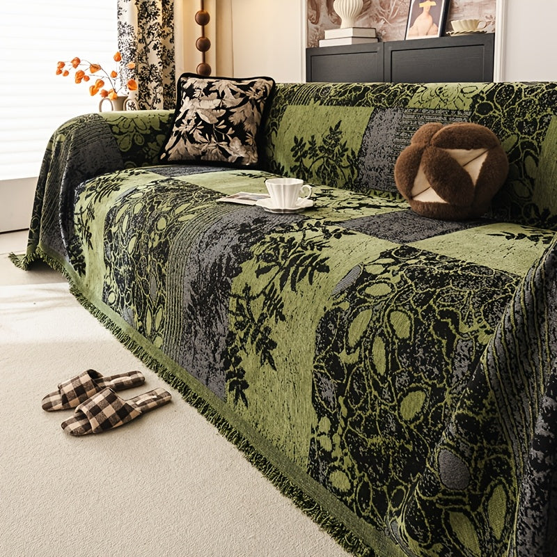 Housse de canapé épaisse en chenille jacquard d'esprit bohème, visuel produit