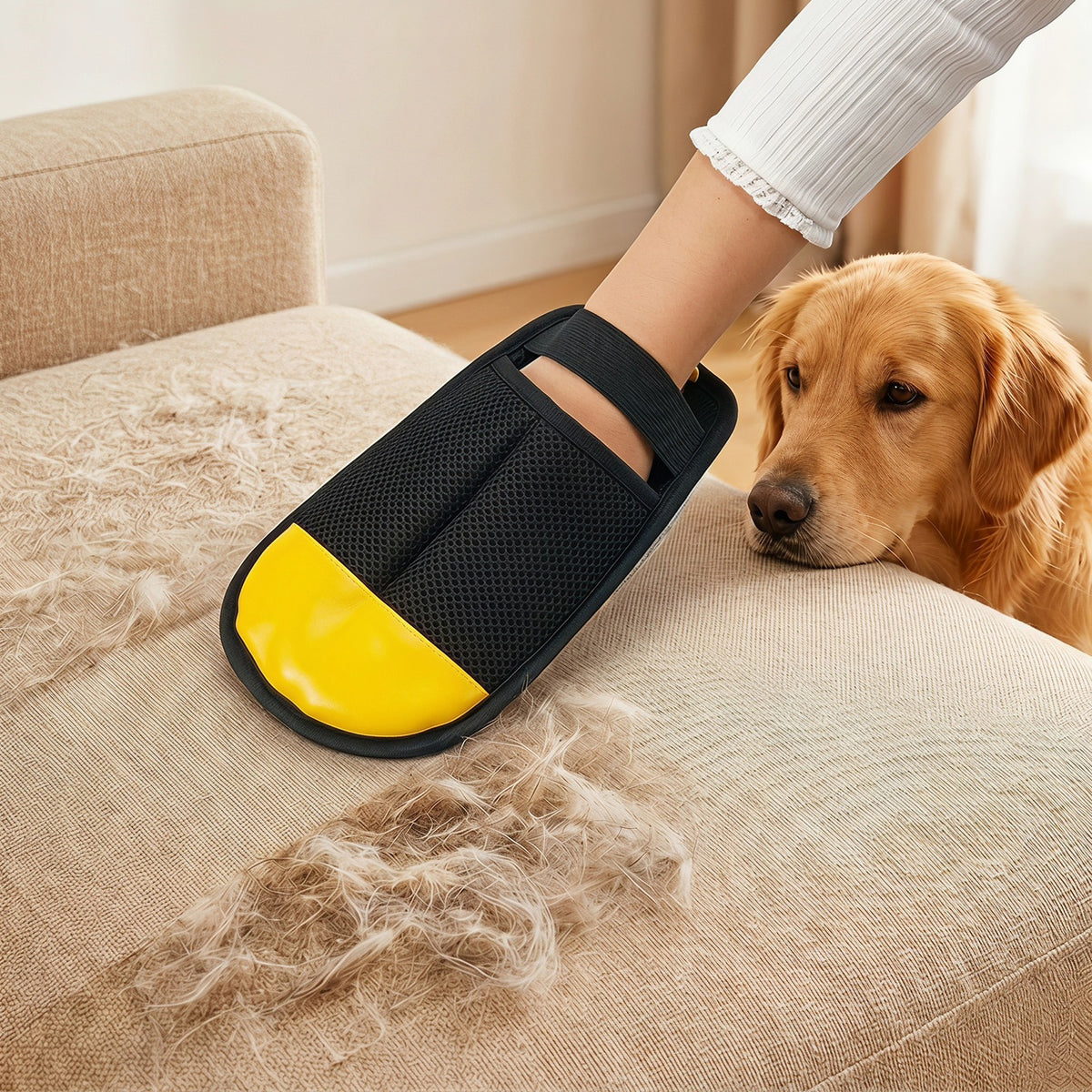 Housse de canapé extensible en peluche jacquard à rayures, mise en situation