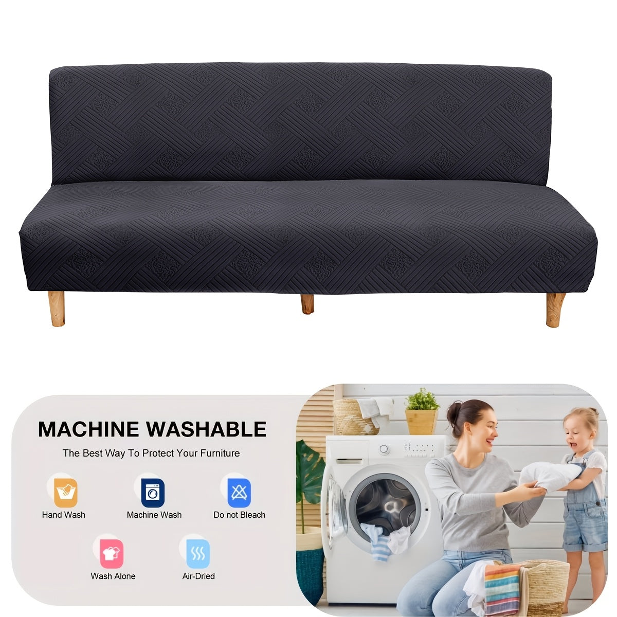 Housse de canapé épaisse extensible en polaire jacquard sans accoudoirs, mise en situation