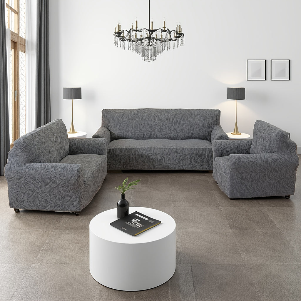 Housse de canapé extensible en polaire jacquard, mise en situation