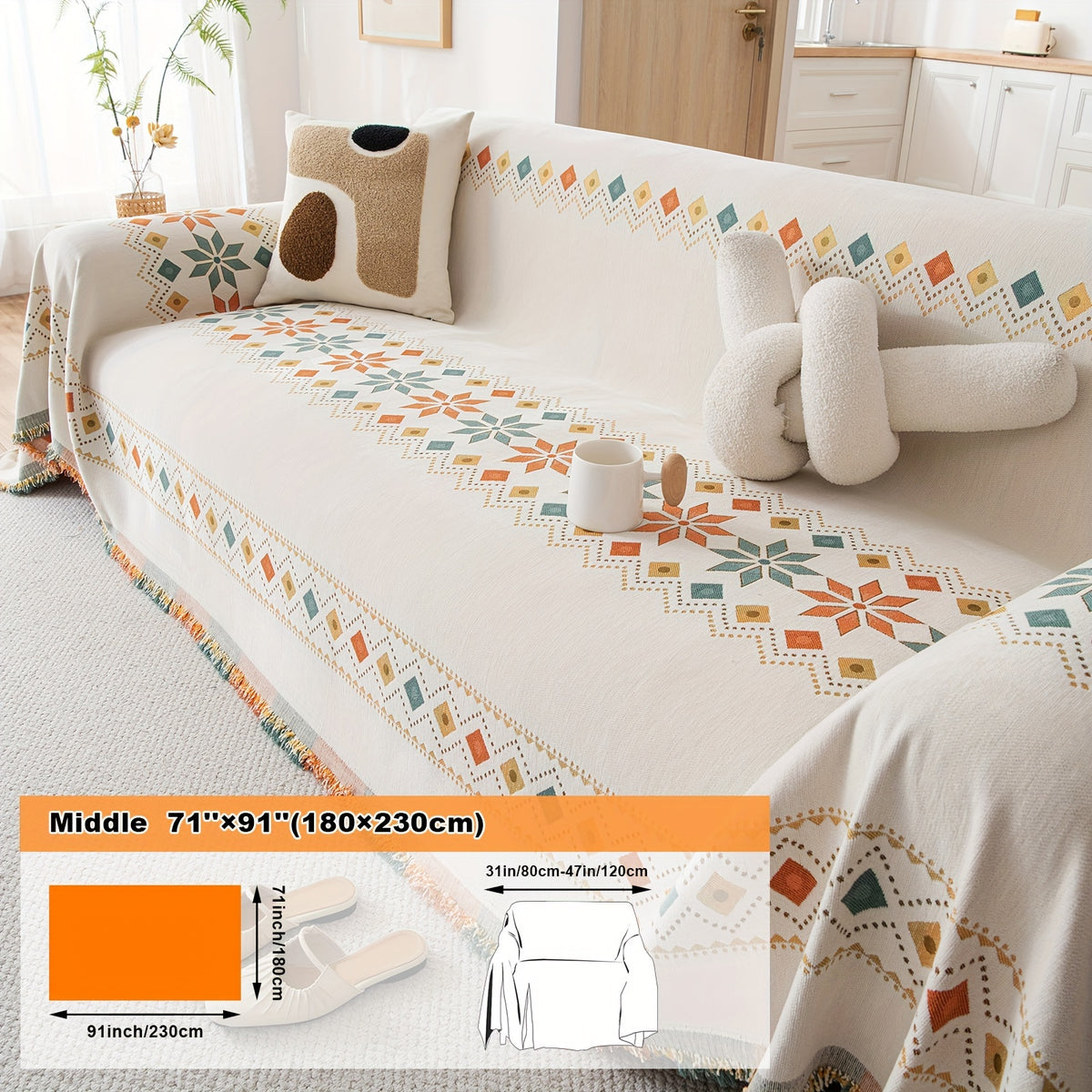Housse de coussin en chenille jacquard, vue de dos