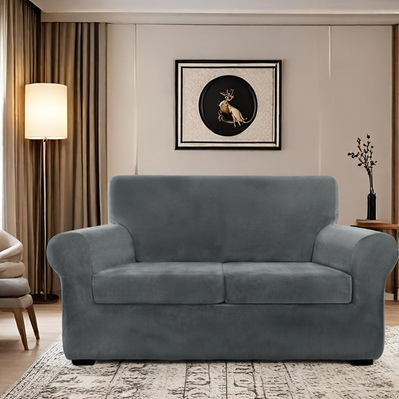 Housse de canapé extensible en velours matelassée antidérapante, mise en situation
