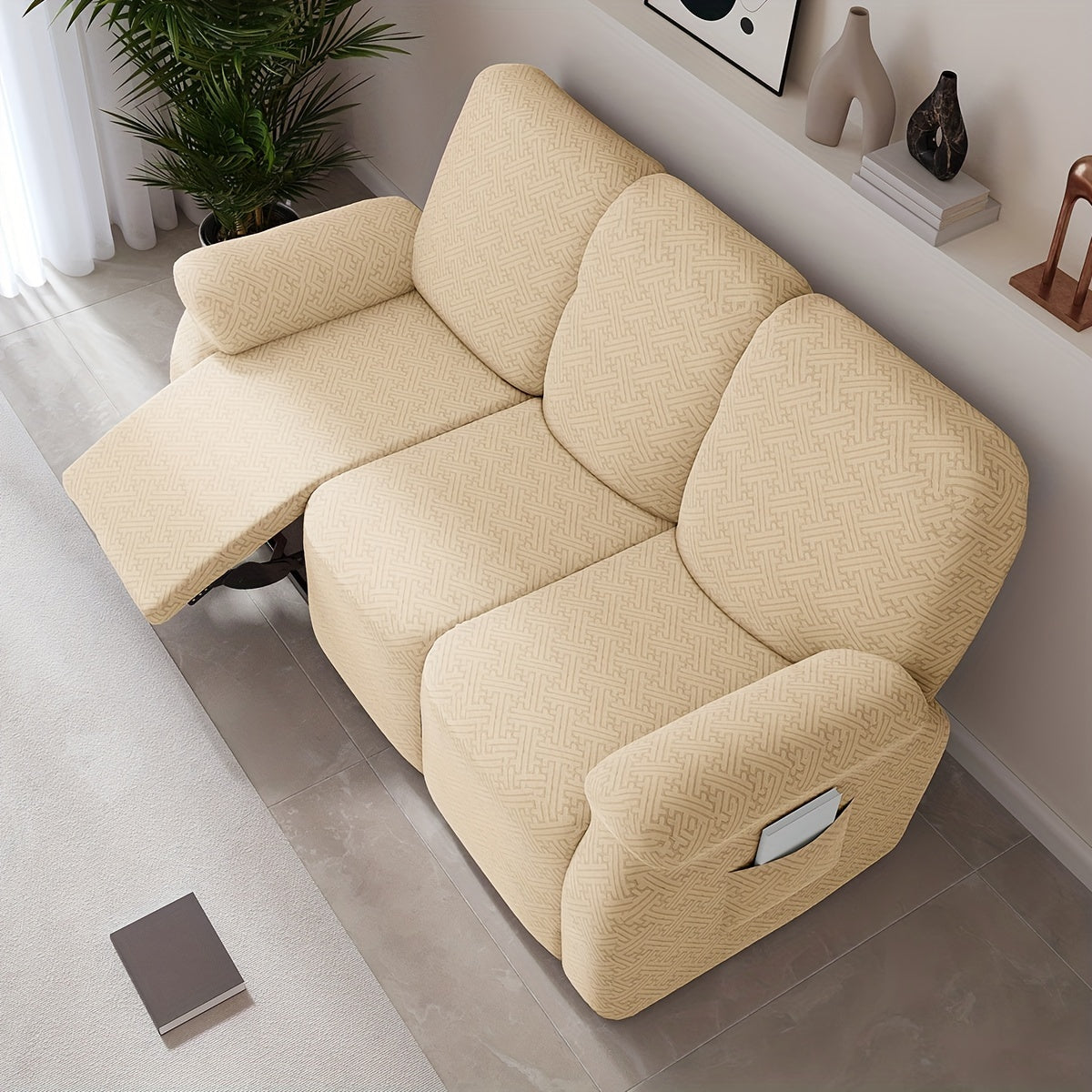 Housse de canapé extensible en polaire jacquard, détail de la finition