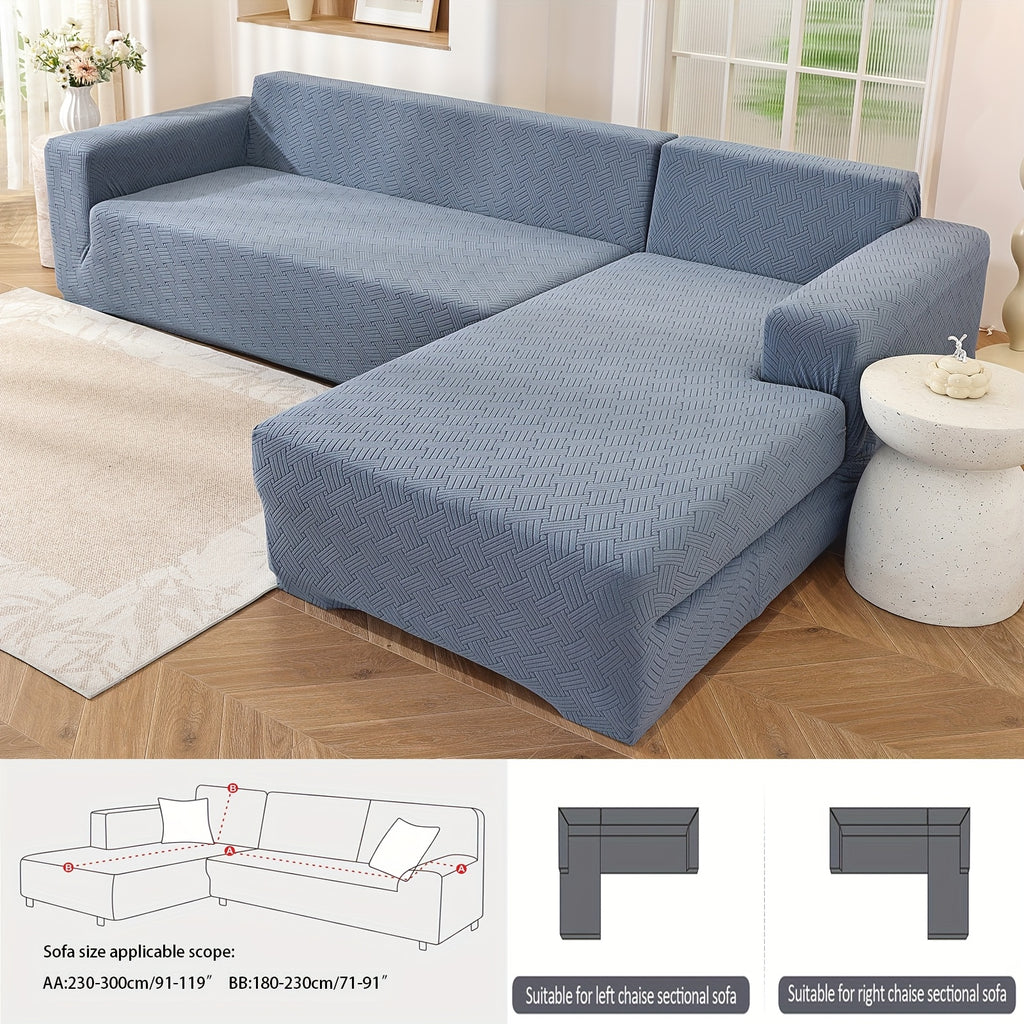 Housse de canapé extensible en polaire jacquard pour canapé d'angle, gros plan sur le tissu