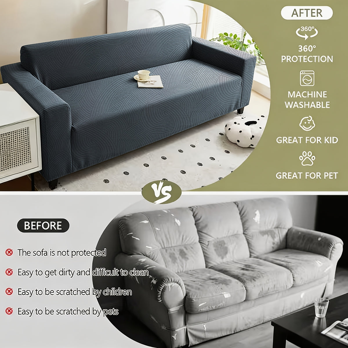 Housse de canapé extensible en polaire jacquard à motif géométrique, détail de l'ourlet