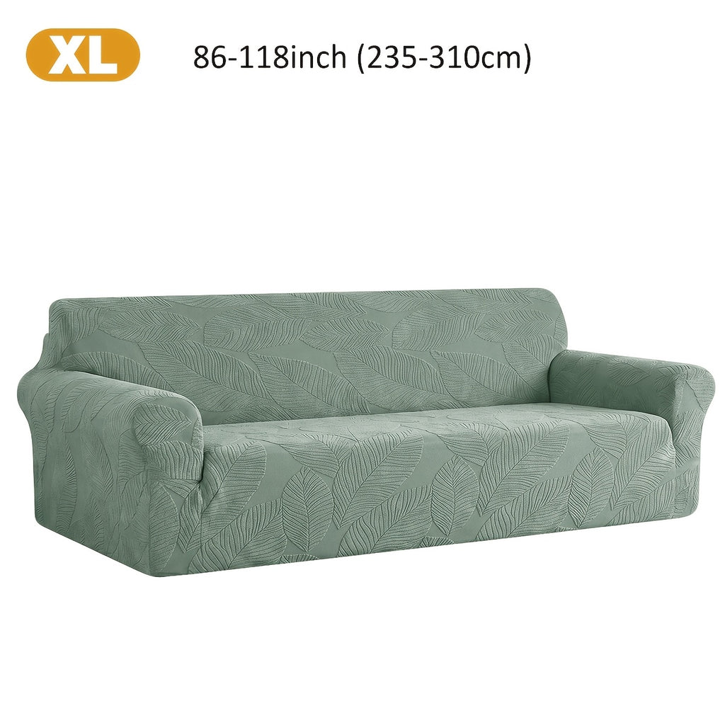 Housse de canapé extensible en polaire jacquard à motif feuillage, mise en situation