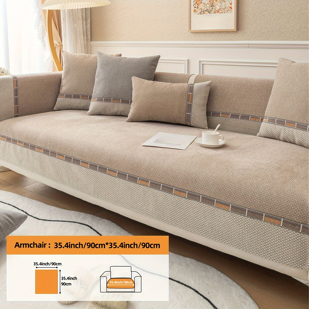Housse de coussin épaisse en chenille matelassée antidérapante à housses, gros plan sur le tissu
