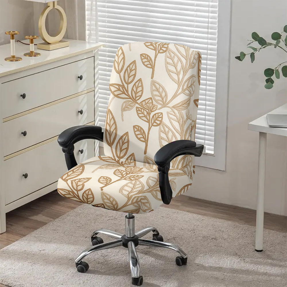 Housse de chaise extensible en fibre de lait à motif feuillage à fermeture — détail de la matière : fibre de lait