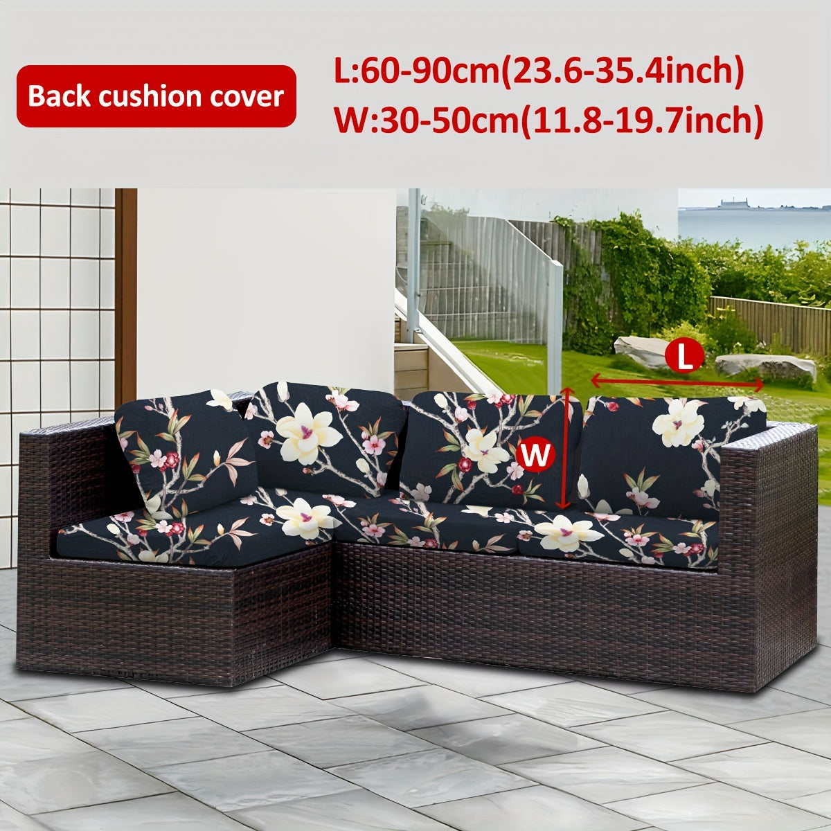 Housse de canapé extensible en fibre de lait à motif tropical, détail de l'ourlet