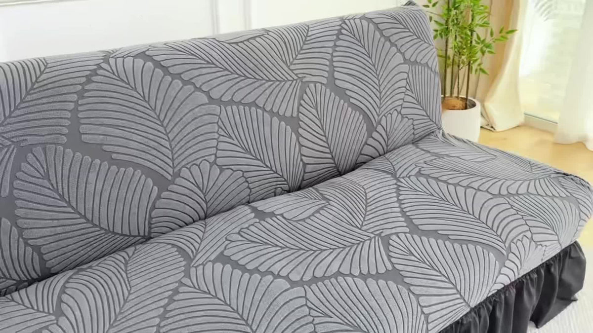 Housse de canapé extensible en jacquard à motif feuillage à volants, vue de dos