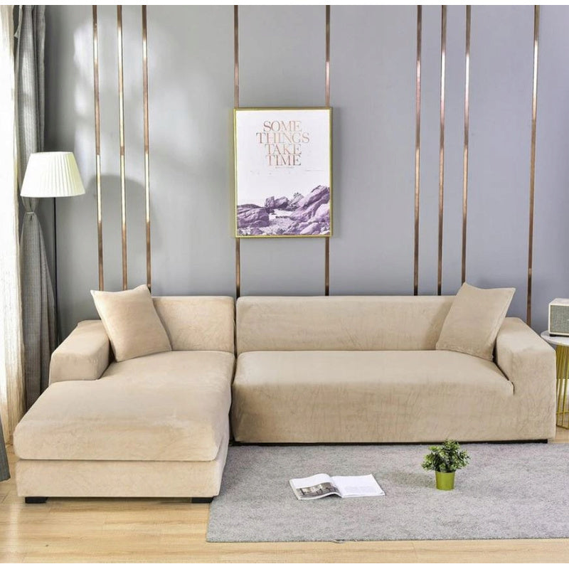 Housse de canapé d'angle extensible, mise en situation