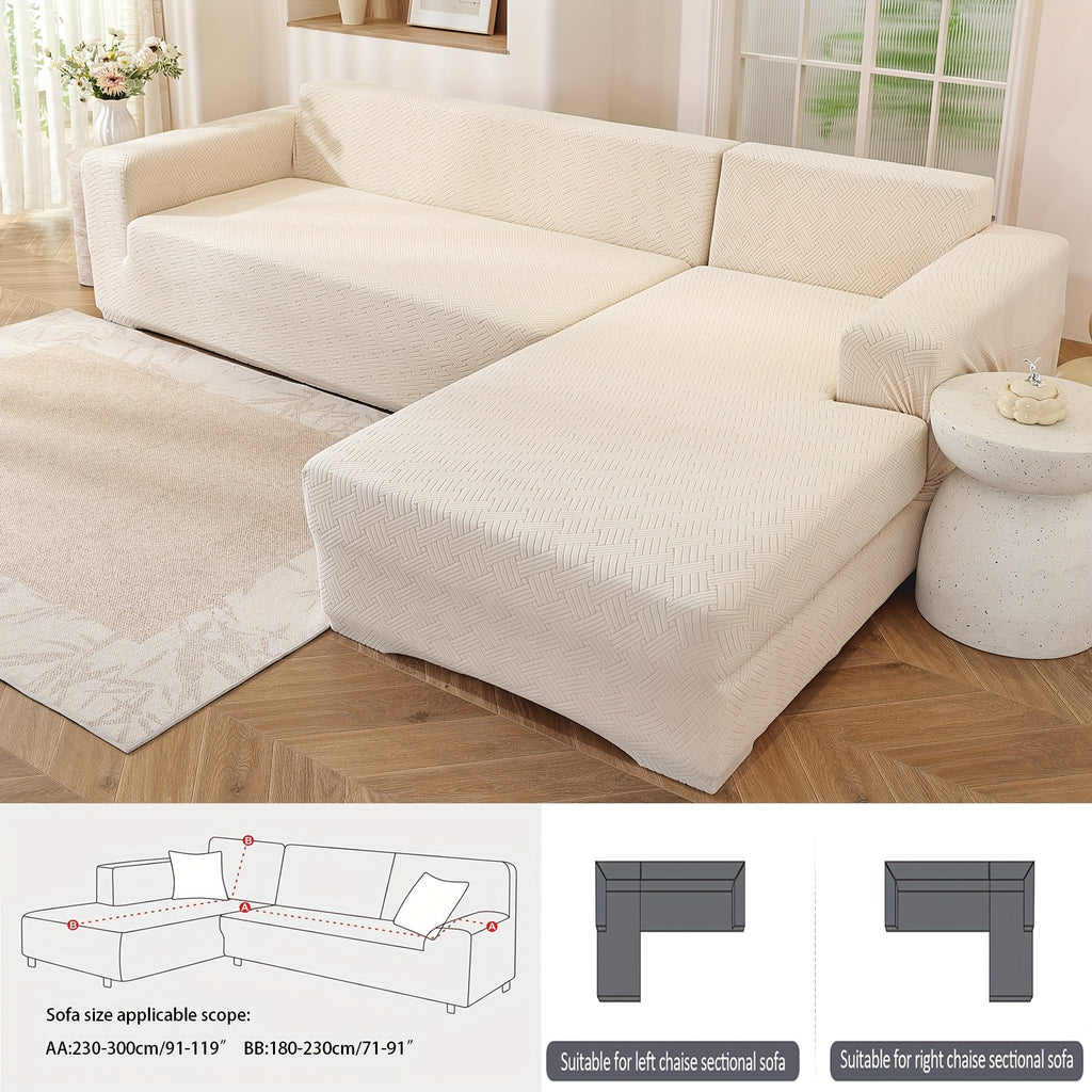Housse de canapé extensible en polaire jacquard pour canapé d'angle, housse posée