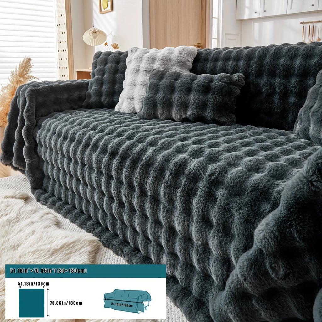 Housse de canapé en peluche, 8 coloris, détail de l'ourlet