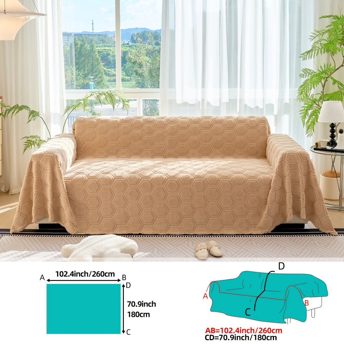 Housse de canapé épaisse en velours jacquard à motif géométrique, détail de la finition