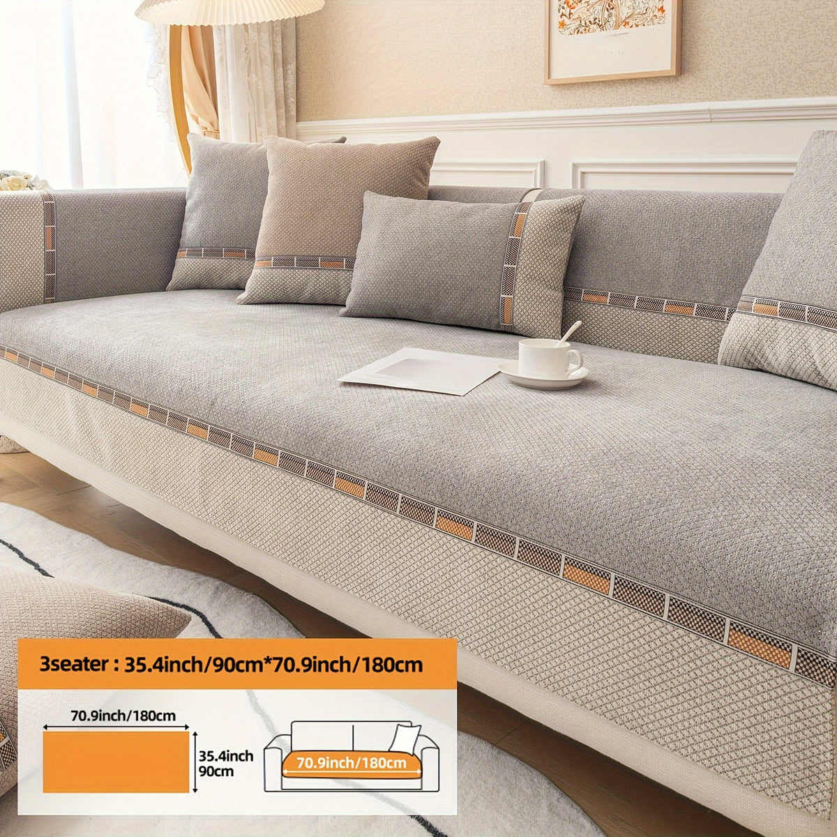 Housse de coussin épaisse en chenille matelassée antidérapante à housses, autre coloris