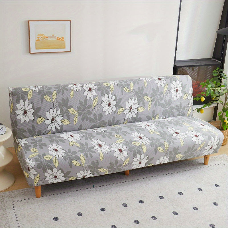 Housse de canapé extensible en fibre de lait délavée à motif fleuri, mise en situation