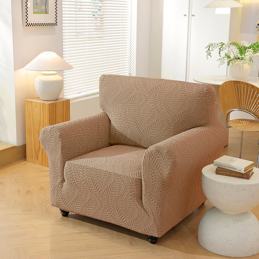 Housse de canapé extensible en polaire jacquard à rayures, vue de dos