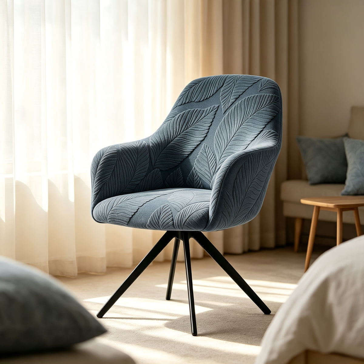 Housse de chaise extensible en polaire jacquard à motif feuillage, détail de l'ourlet