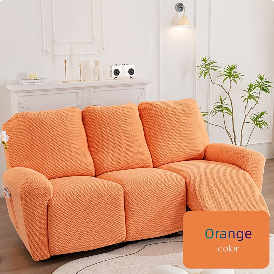 Housse de canapé extensible en polaire jacquard à motif géométrique, détail de la finition