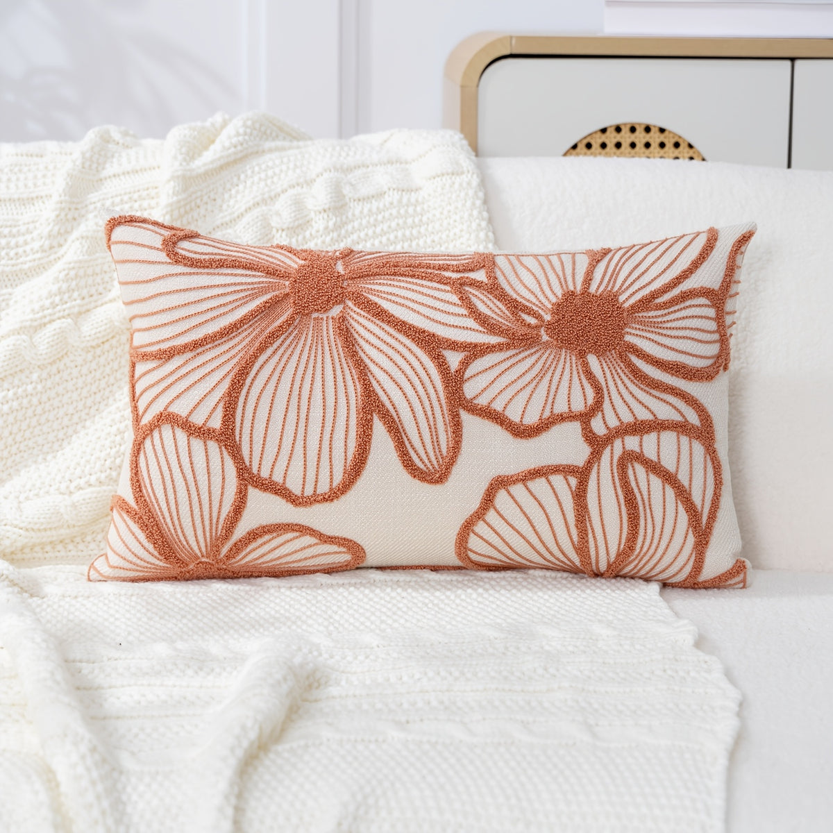 Housse de coussin en polyester à motif fleuri à fermeture éclair, vue de dos