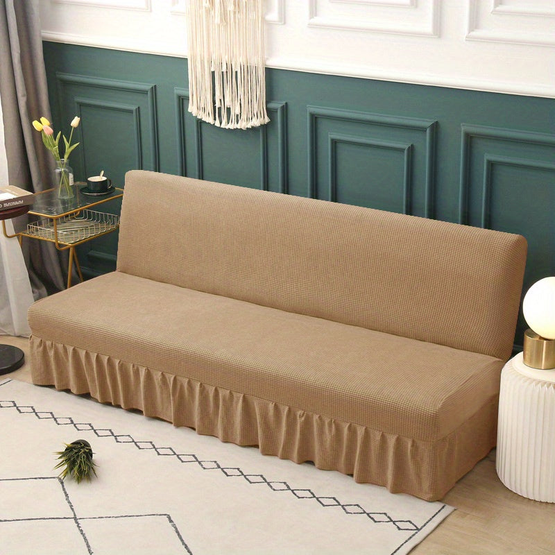 Housse de canapé extensible en velours côtelé à volants, gros plan sur le tissu