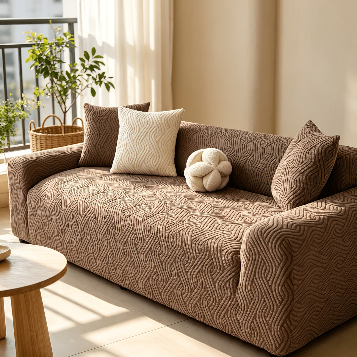 Housse de canapé en polaire à motif bohème, gros plan sur le tissu