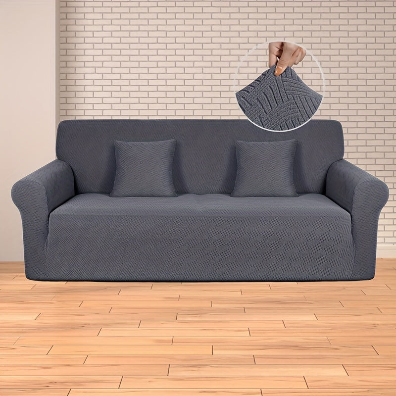 Housse de canapé épaisse extensible en polaire jacquard — détail de la matière : polaire