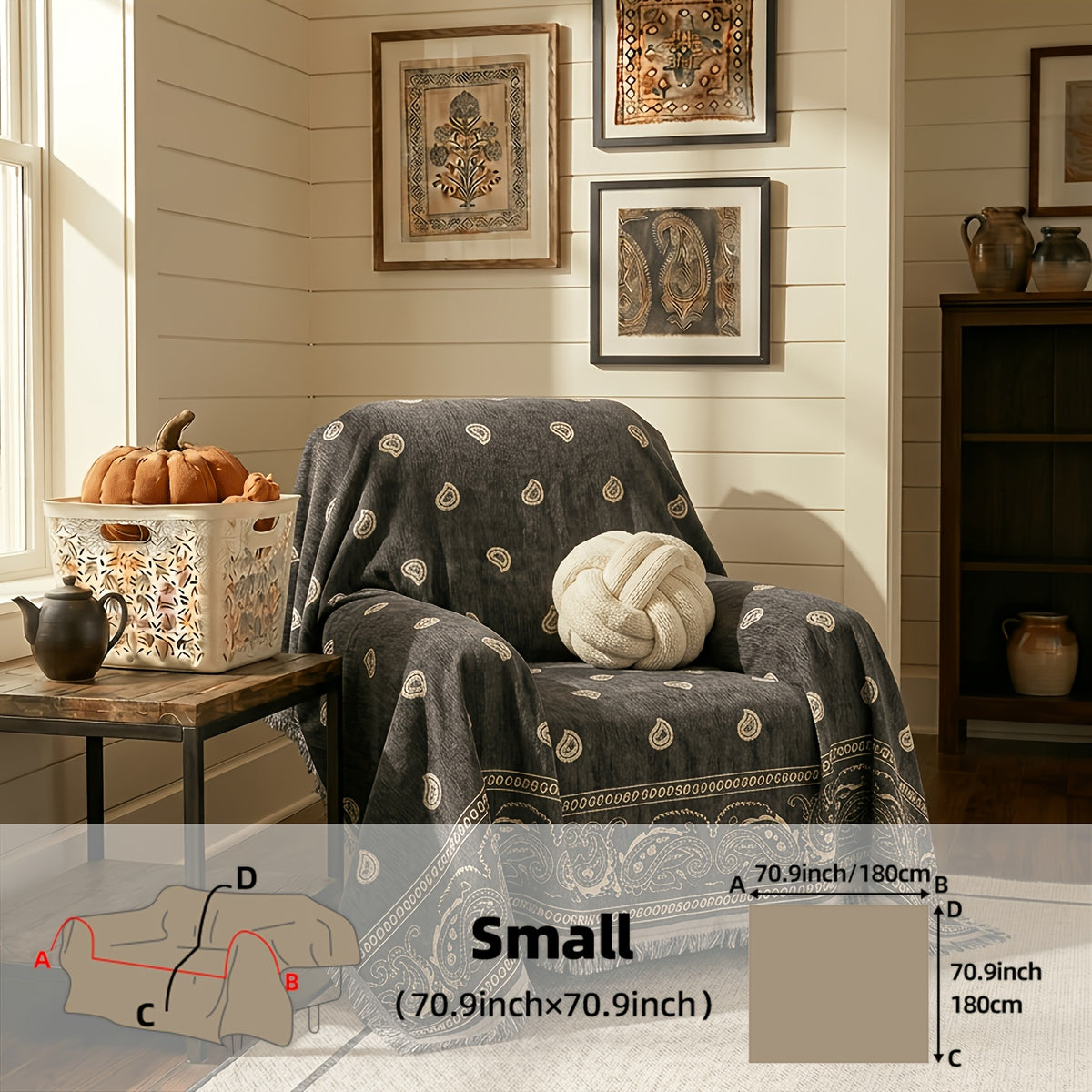 Housse de canapé en chenille jacquard à motif bohème, visuel produit