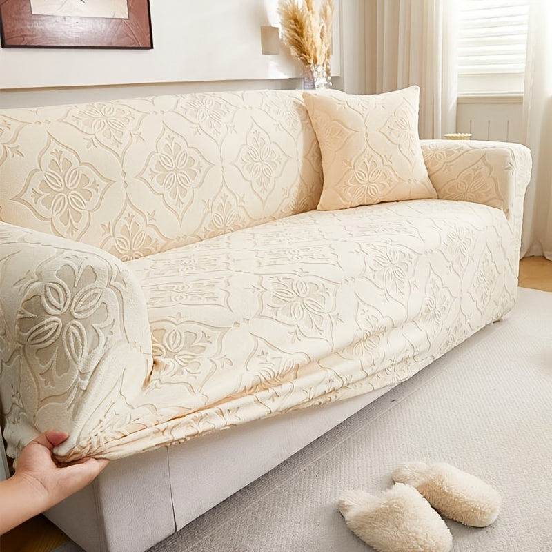 Housse de canapé extensible en polyester à rayures antidérapante