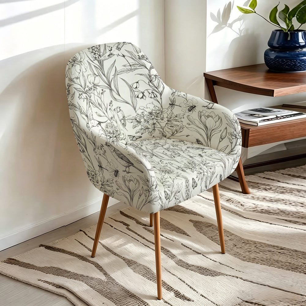 Housse de fauteuil extensible en fibre de lait imprimée à motif feuillage, mise en situation