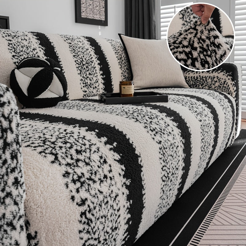 Housse de canapé en velours jacquard à motif zébré antidérapante, autre coloris