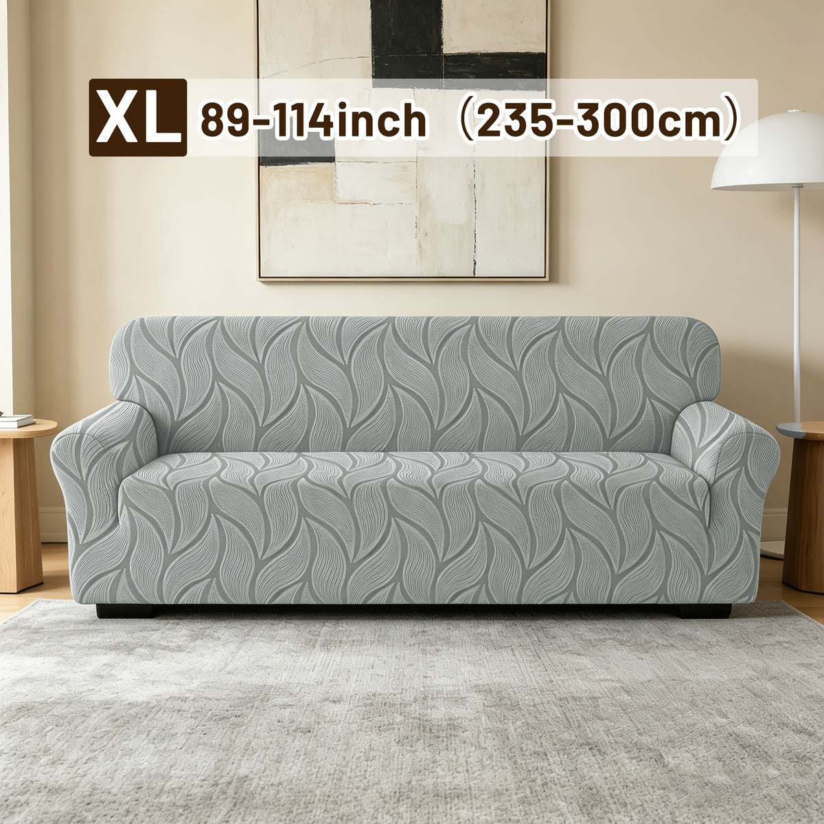 Housse de canapé extensible en polaire jacquard, détail de l'ourlet