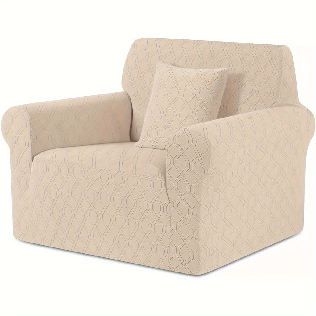 Housse de canapé extensible en polaire jacquard antidérapante d'esprit vintage, vue d'ensemble