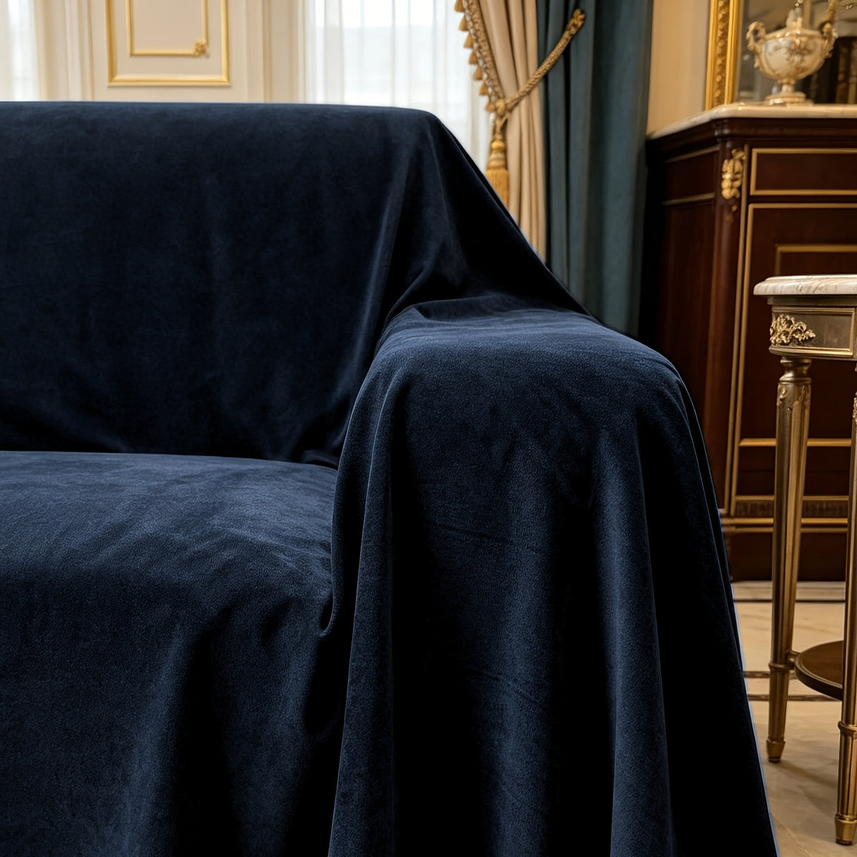 Housse de canapé épaisse en velours au rendu glamour, gros plan sur le tissu